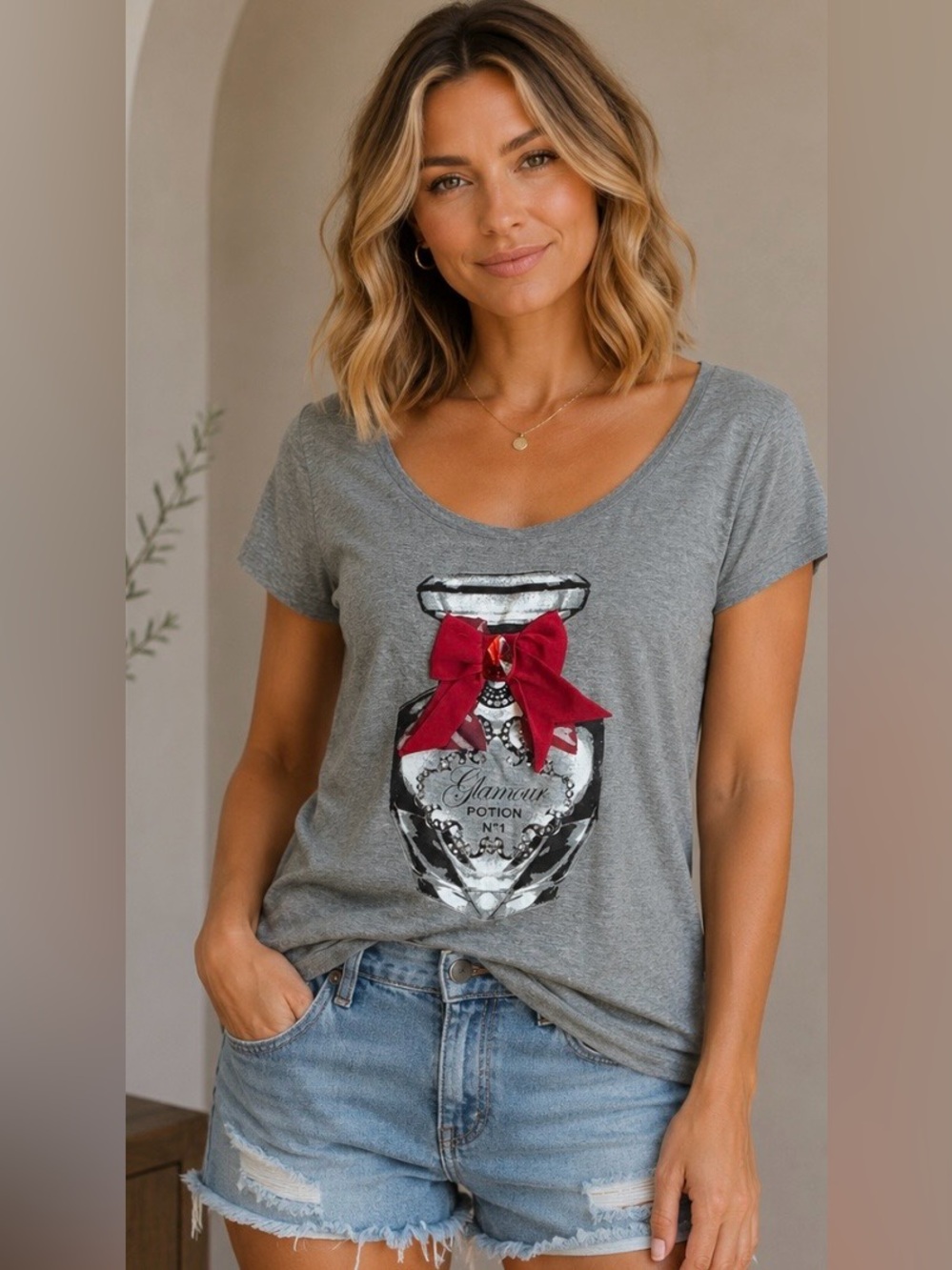 White House Black Market chic  Gray Tee LARGE